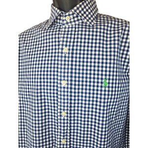 Polo Ralph Lauren Mens Blue Gingham Shirt Medium Check Button-Down Custom Fit